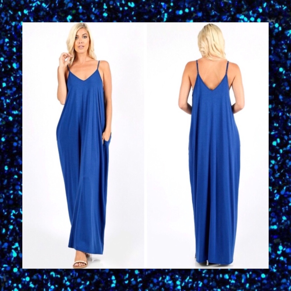 LAST 1🆕 Navy Blue V-Neck Maxi Dress w/Pockets - Picture 4 of 5